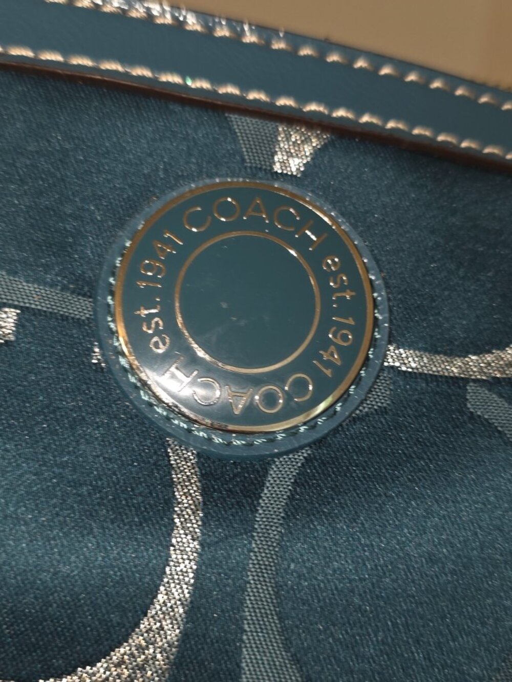 Coach Gallery Optic Signature Tote Teal Blue Jacquard Zip Shoulder Bag 12906 - Picture 5 of 12